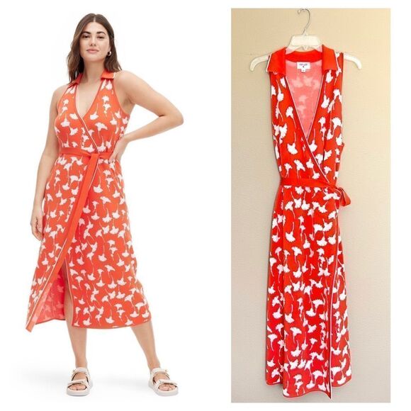 Diane Von Furstenberg Dresses & Skirts - DVF x Target Collared Sleeveless Ginkgo Cherry Tomato Sweaterknit Wrap Dress
